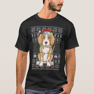 Camiseta Ugly Sweater Style Xmas Lights Santa Foxhound Dog 