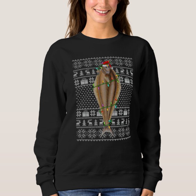 Camiseta Ugly Sweater Style Xmas Lights Santa Halibut Fish  (Frente)