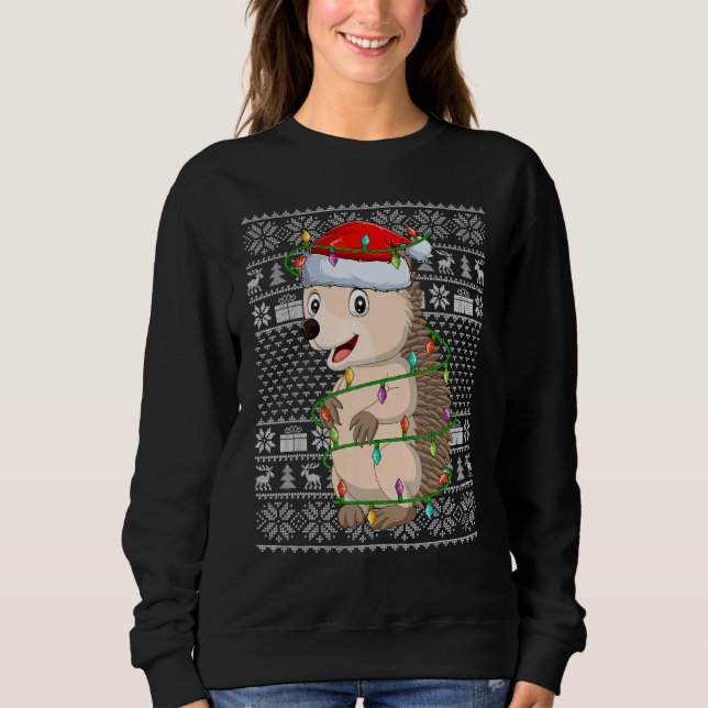Camiseta Ugly Sweater Style Xmas Lights Santa Hedgehog Chri (Frente)