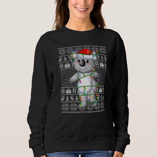 Camiseta Ugly Sweater Style Xmas Lights Santa Koala Christm (Frente)