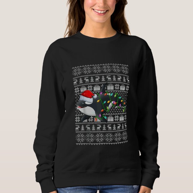Camiseta Ugly Sweater Style Xmas Lights Santa Orca Christma (Frente)
