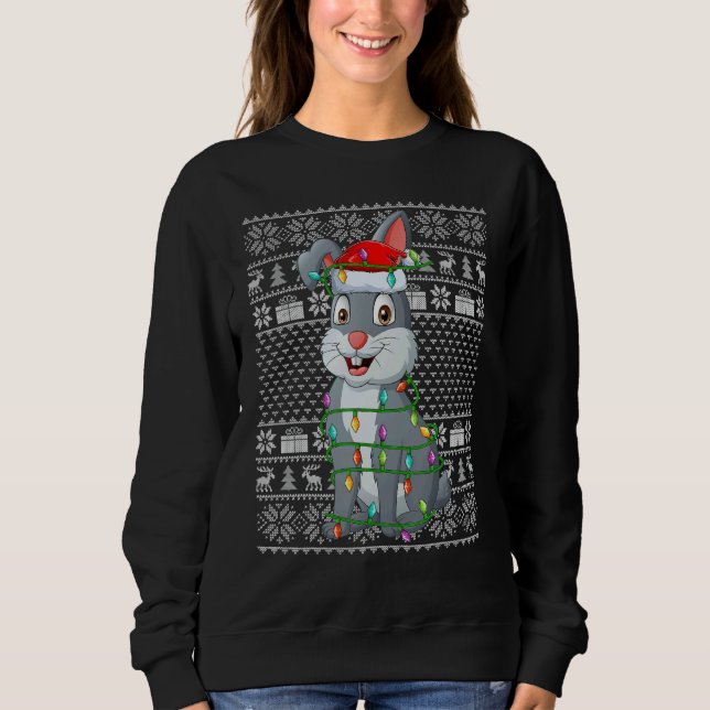 Camiseta Ugly Sweater Style Xmas Lights Santa Rabbit Christ (Frente)