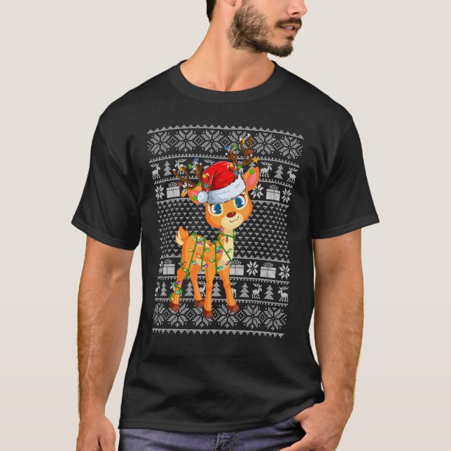Camiseta Ugly Sweater Style Xmas Lights Santa Reindeer Chri (Frente)
