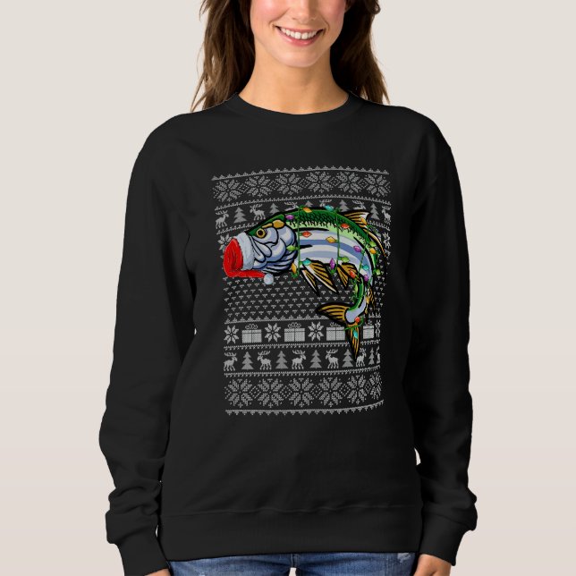 Camiseta Ugly Sweater Style Xmas Lights Santa Tarpon Fish C (Frente)