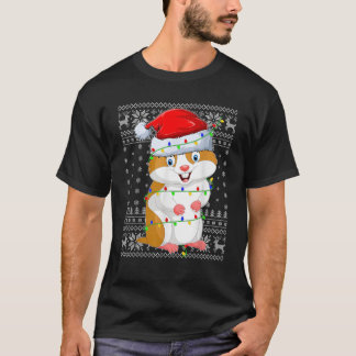 Camiseta Ugly Sweater Xmas Lights Santa Hat Hamster Christm