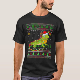 Camiseta Ugly Sweater Xmas Lights Santa Hat Lizard Christma