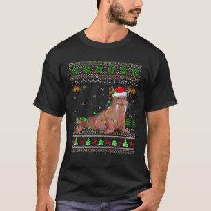Camiseta Ugly Sweater Xmas Lights Santa Hat Walrus Christma
