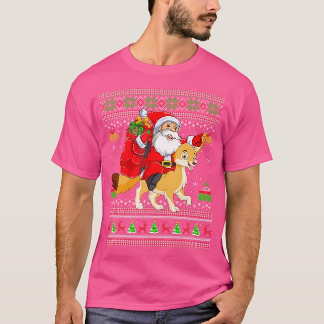 Camiseta Ugly Xmas Funny Santa Claus Andando Fennec Fox Chr (Frente)