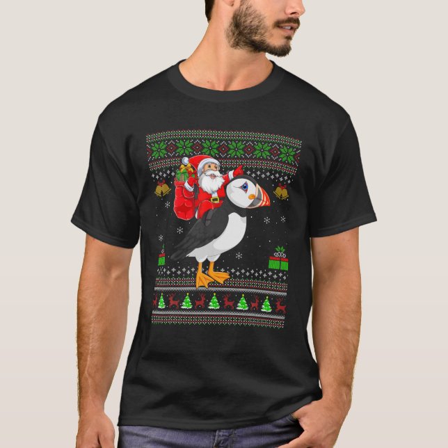 Camiseta Ugly Xmas Funny Santa Claus Andando Puffin Bird Ch (Frente)