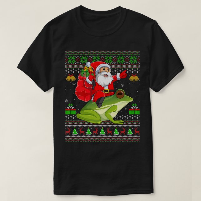 Camiseta Ugly Xmas Funny Santa Claus Riding Tree Frog Chris (Frente do Design)