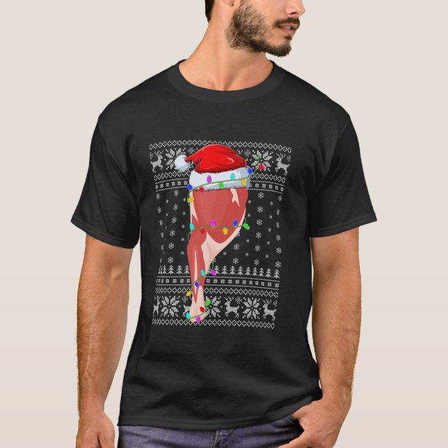 Camiseta Ugly Xmas Lights Santa Hat Festa de Comida Rápida  (Frente)