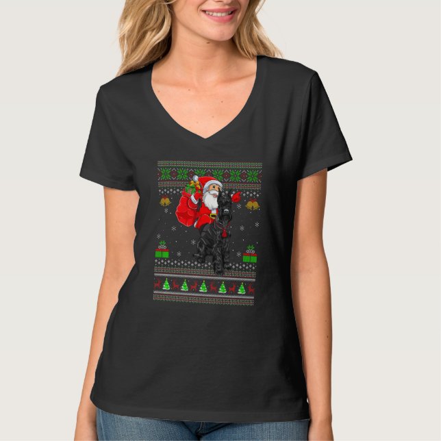 Camiseta Ugly Xmas Santa Riding Giant Schnauzer Dog Christm (Frente)