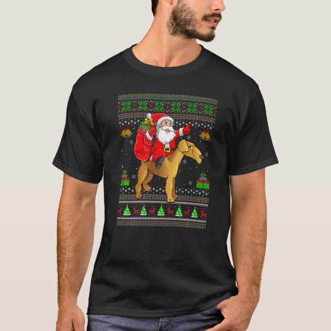 Camiseta Ugly Xmas Santa Riding Great Dane Dog Christmas (Frente)