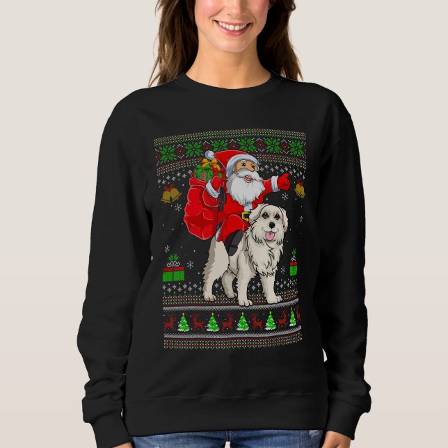 Camiseta Ugly Xmas Santa Riding Great Pyrenees Dog Christma (Frente)