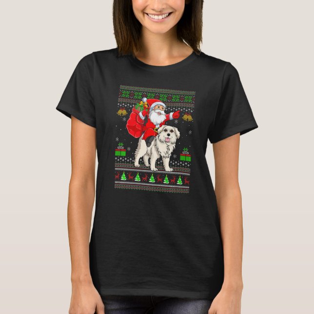 Camiseta Ugly Xmas Santa Riding Great Pyrenees Dog Christma (Frente)
