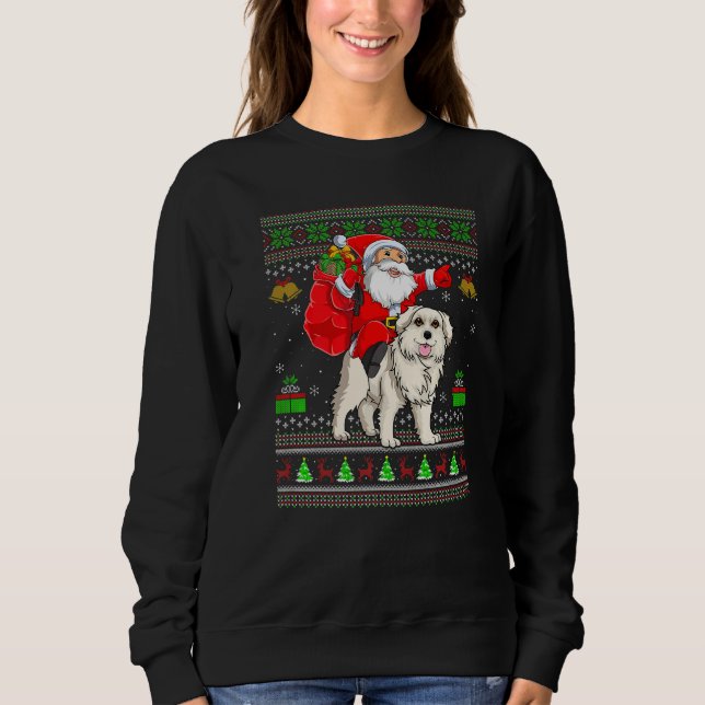 Camiseta Ugly Xmas Santa Riding Great Pyrenees Dog Christma (Frente)