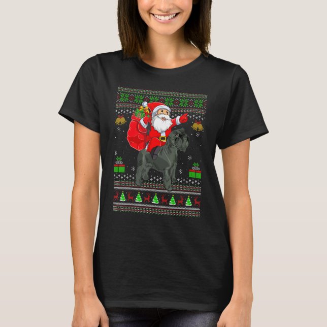 Camiseta Ugly Xmas Santa Riding Miniature Schnauzer Dog Chr (Frente)