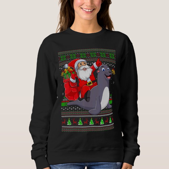 Camiseta Ugly Xmas Santa Riding Seals Christmas (Frente)