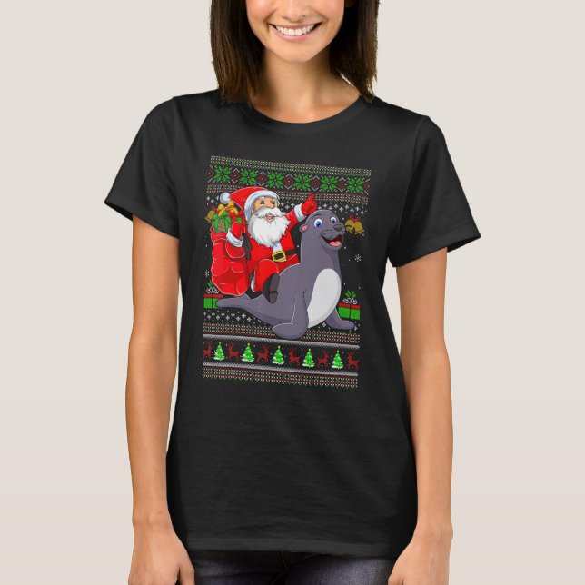 Camiseta Ugly Xmas Santa Riding Seals Christmas (Frente)
