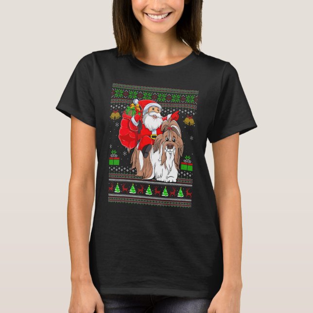Camiseta Ugly Xmas Santa Riding Shih Tzu Dog Christmas (Frente)