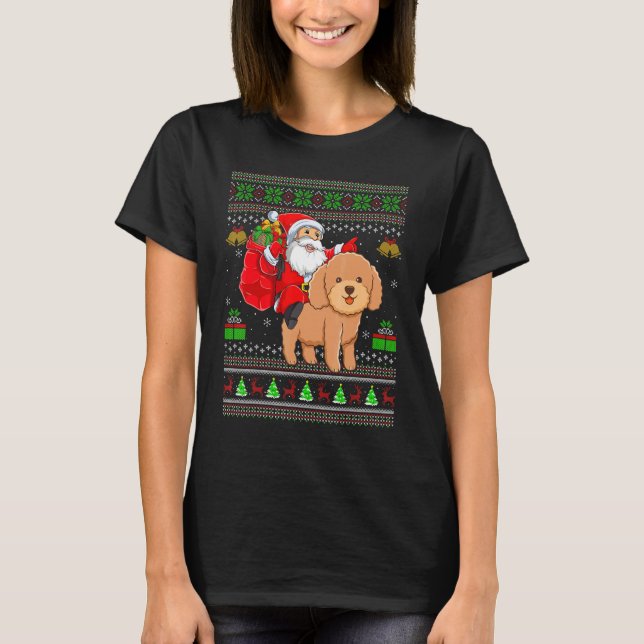 Camiseta Ugly Xmas Santa Riding Toy Poodle Dog Christmas (Frente)