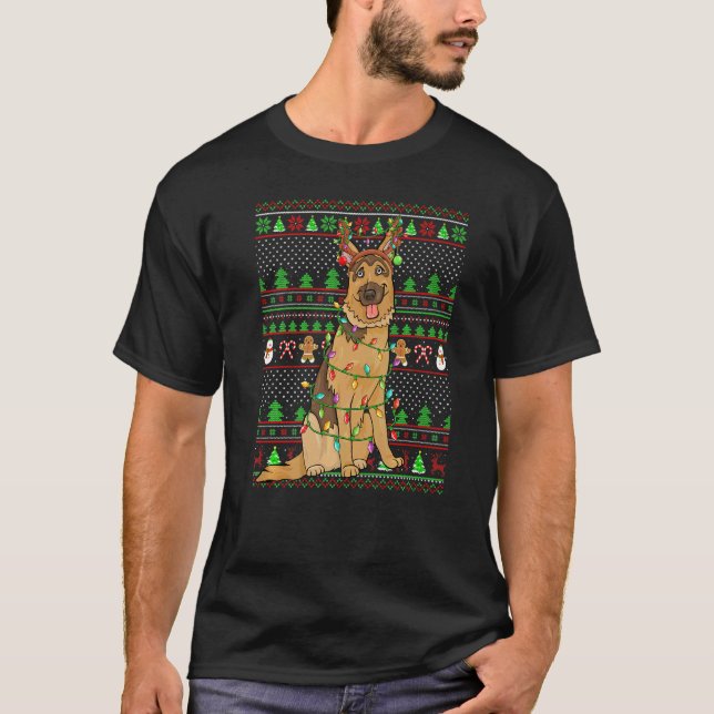 Camiseta Ugly Xmas Sweater Style  Belgian Malinois Dog Chri (Frente)