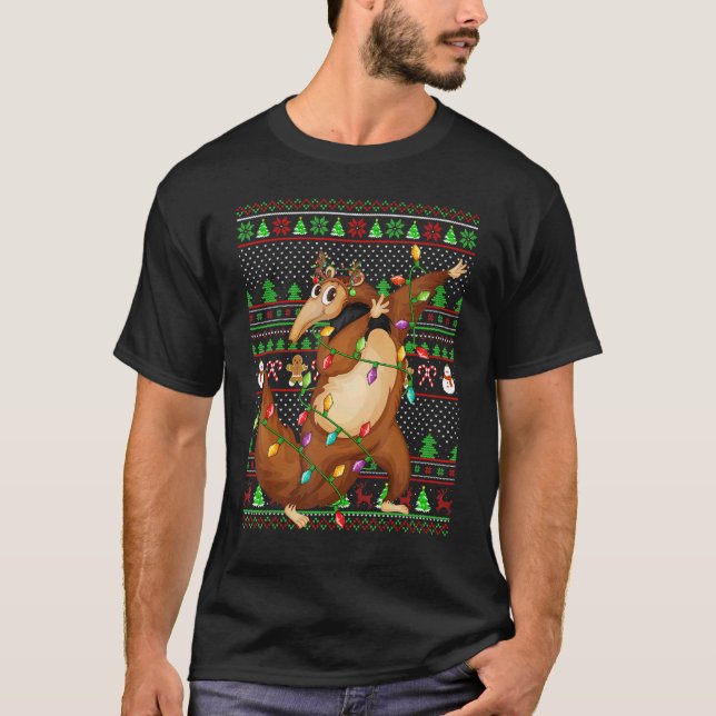 Camiseta Ugly Xmas Sweater Style Lighting Anteater Christma (Frente)
