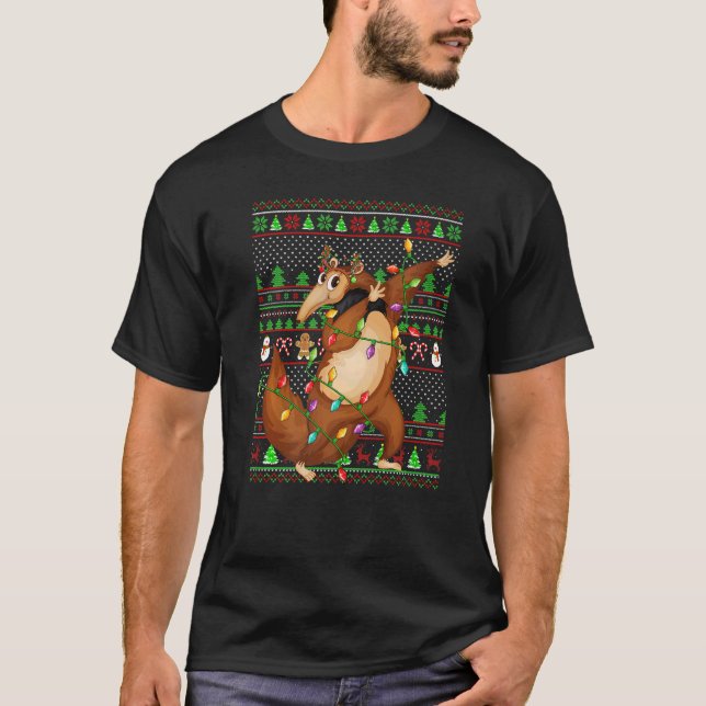 Camiseta Ugly Xmas Sweater Style Lighting Anteater Christma (Frente)