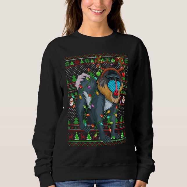 Camiseta Ugly Xmas Sweater Style Lighting Baboon Christmas (Frente)