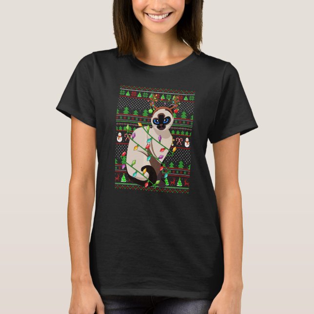 Camiseta Ugly Xmas Sweater Style Lighting Balinese Cat Chri (Frente)