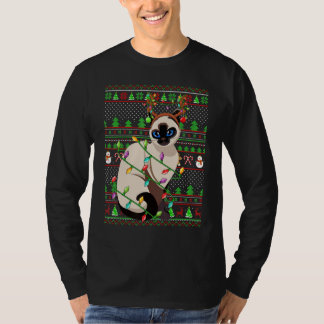 Camiseta Ugly Xmas Sweater Style Lighting Balinese Cat Chri