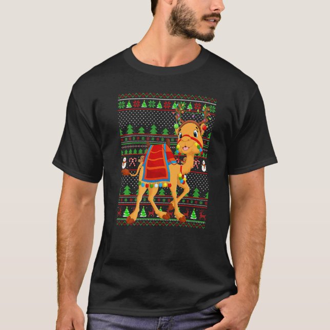 Camiseta Ugly Xmas Sweater Style Lighting Camel Christmas   (Frente)