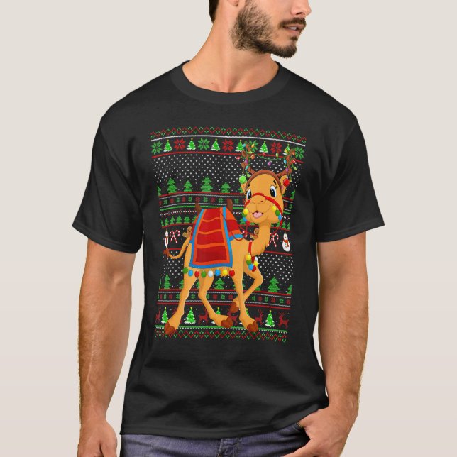 Camiseta Ugly Xmas Sweater Style Lighting Camel Christmas (Frente)