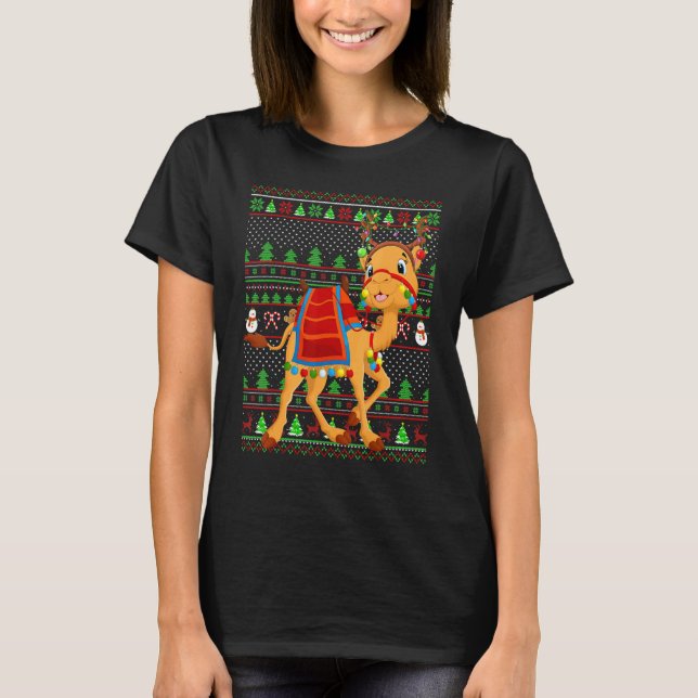 Camiseta Ugly Xmas Sweater Style Lighting Camel Christmas (Frente)