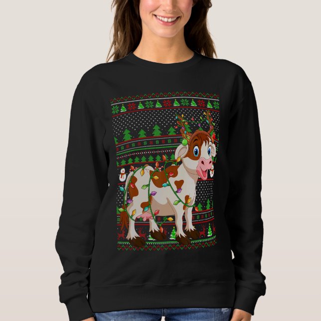 Camiseta Ugly Xmas Sweater Style Lighting Cattle Christmas (Frente)