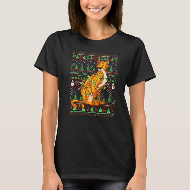Camiseta Ugly Xmas Sweater Style Lighting Cheetah Christmas (Frente)