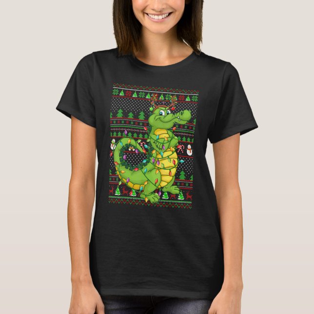 Camiseta Ugly Xmas Sweater Style Lighting Crocodile Christm (Frente)