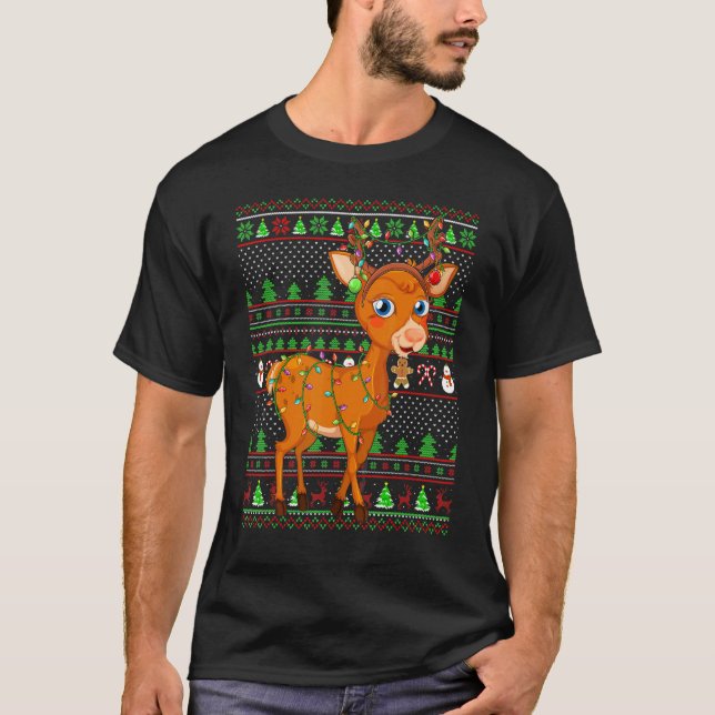 Camiseta Ugly Xmas Sweater Style Lighting Deer Christmas (Frente)