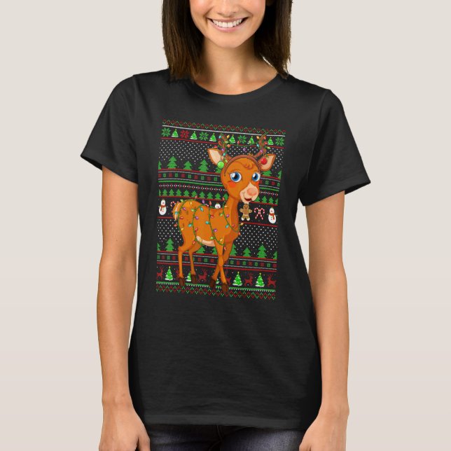 Camiseta Ugly Xmas Sweater Style Lighting Deer Christmas (Frente)