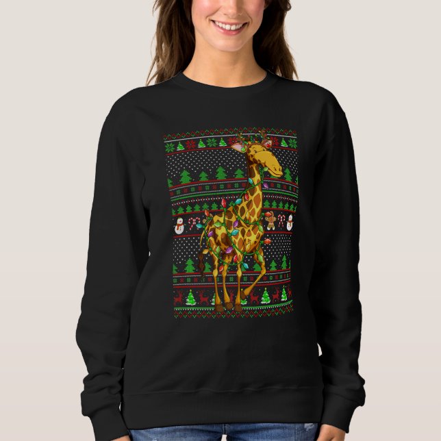 Camiseta Ugly Xmas Sweater Style Lighting Giraffe Christmas (Frente)