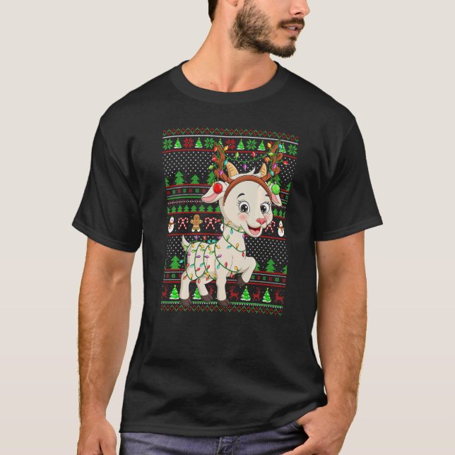 Camiseta Ugly Xmas Sweater Style Lighting Goat Christmas (Frente)