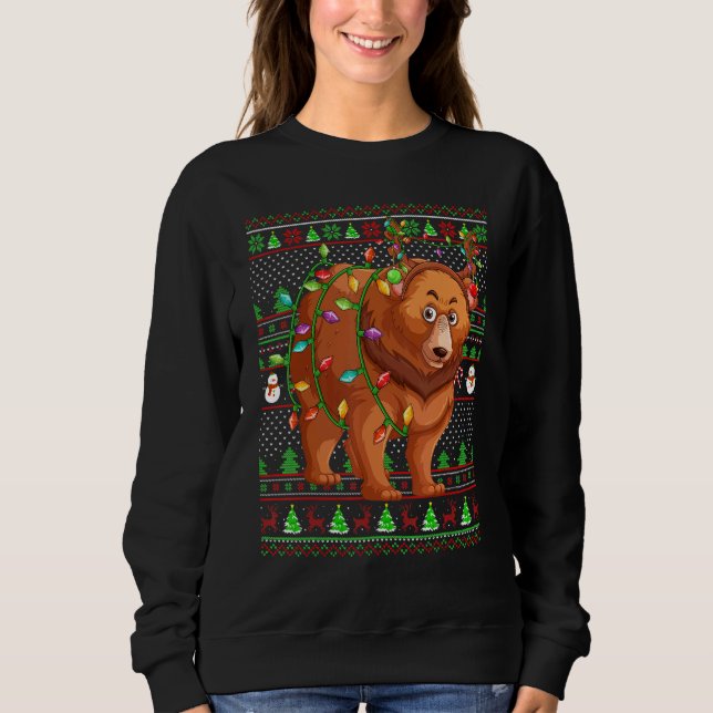 Camiseta Ugly Xmas Sweater Style Lighting Grizzly Bear Chri (Frente)