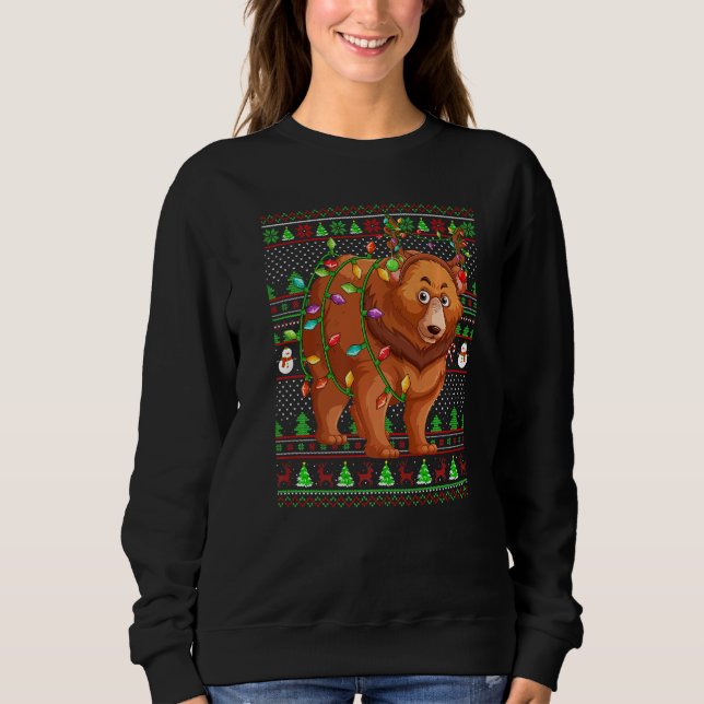 Camiseta Ugly Xmas Sweater Style Lighting Grizzly Bear Chri (Frente)