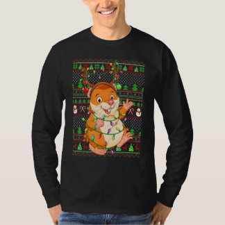 Camiseta Ugly Xmas Sweater Style Lighting Hamster Christmas