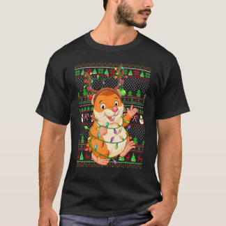 Camiseta Ugly Xmas Sweater Style Lighting Hamster Christmas