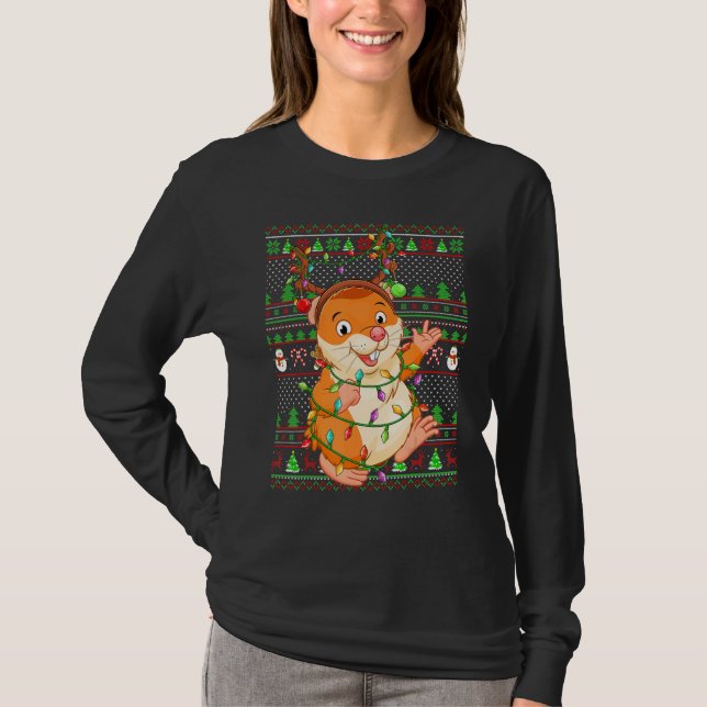 Camiseta Ugly Xmas Sweater Style Lighting Hamster Christmas (Frente)