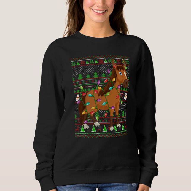 Camiseta Ugly Xmas Sweater Style Lighting Horse Christmas (Frente)