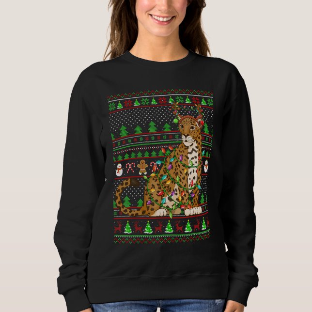 Camiseta Ugly Xmas Sweater Style Lighting Jaguar Christmas (Frente)