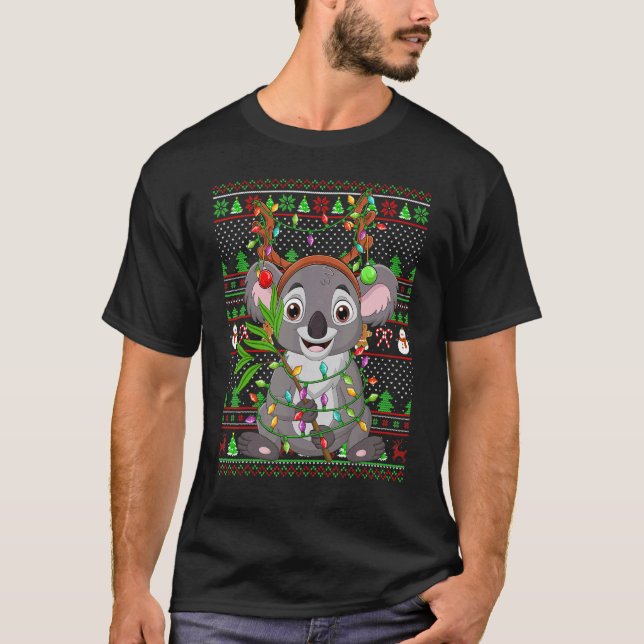 Camiseta Ugly Xmas Sweater Style Lighting Koala Christmas (Frente)
