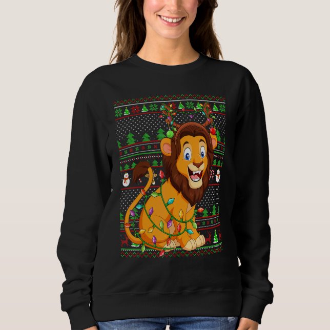 Camiseta Ugly Xmas Sweater Style Lighting Lion Christmas (Frente)